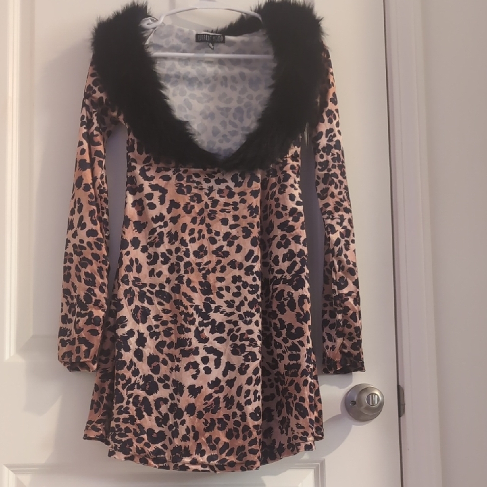 Current Mood Leopard Print Mini Dress with Black Trim